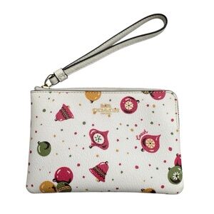 Coach Corner Zip Wristlet in Chalk with Ornament Print